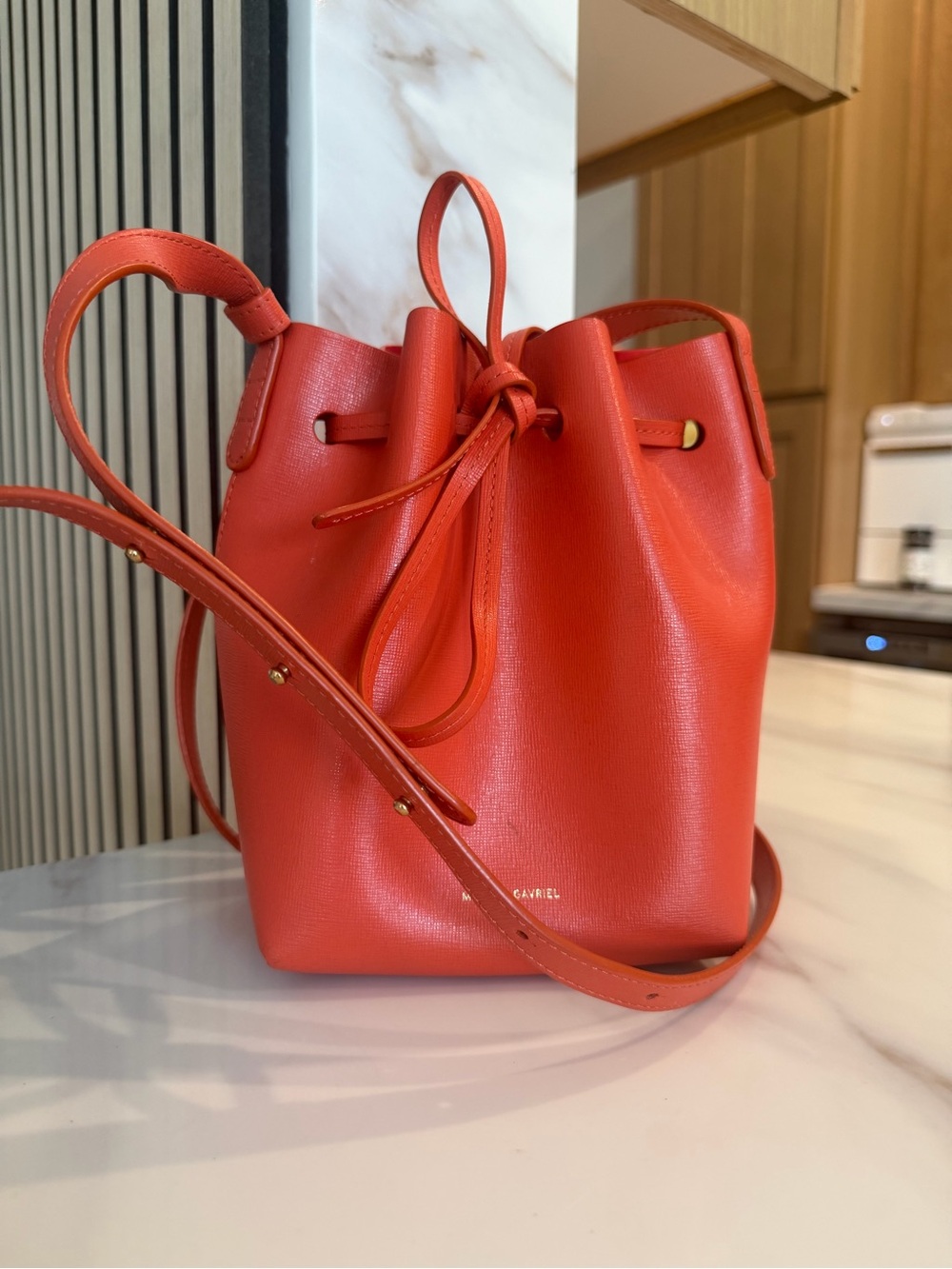 MANSUR GAVRIEL Red Leather Mini Bucket Crossbody